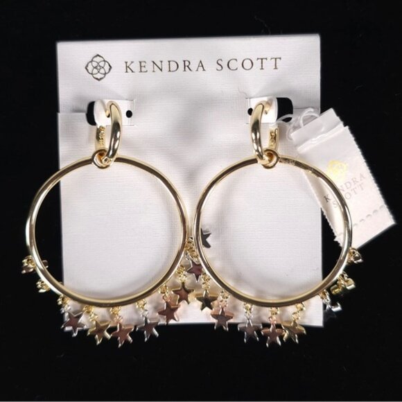 NWT KENDRA SCOTT Women’s Sloane Open Frame Hoop Earrings Mixed Metal Stars - Picture 3 of 11